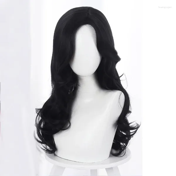 Fournitures de fête Halloween la sorcière Yennefer de Vengerberg longue perruque ondulée noire femmes jeu de rôle cheveux Cosplay casquette