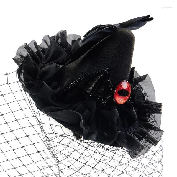 Fournitures de fête Halloween chapeau de sorcière mauvais œil ailes de chauve-souris Mini chapeaux pointus avec nœud papillon visage voile fascinateur pinces à cheveux