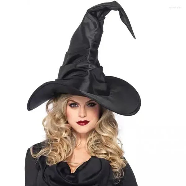 Suministros para fiestas Sombreros de bruja de Halloween Sombrero de mago negro para mujeres Hombres Pliegues Gorras de diablo Accesorios de cosplay Decoración Accesorio de disfraz de carnaval