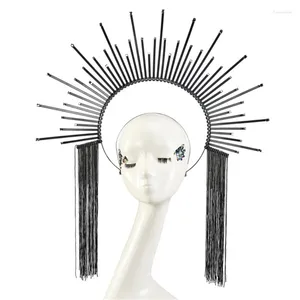 Feestbenodigdheden HaloS Crowns Tiaras Tassels hoofdband Spiked for Women Gothics Cosplays Halloween Hair Accessoires