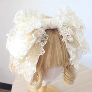 Fournitures de fête faites à la main Lolita Fairy KC Couvre-chef doux fille bord en dentelle grand arc cerceau de cheveux bande japonaise accessoires de princesse mignons et doux