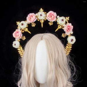 Supplies de fête faits à la main à double face Mary Goddess Halo Crown Boho Style Hair Wreaty Floral Headpiece for Wedding Festival POS