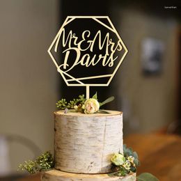 Fournitures de fête des noms hexagone gâteau de mariage topper nomme personnalisé en bois personnalisé unique