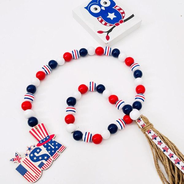 Articles de fête jour de l'indépendance perles en bois corde gland USA étoile à cinq branches ornement de noël fantaisie