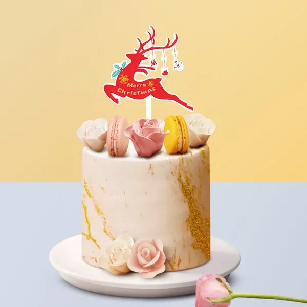 Fournitures de fête Ins, décoration de Dessert de joyeux noël, drapeau gâteau enfichable, ornement en acrylique avec impression couleur de dessin animé