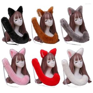 Feestartikelen Japanse Anime Halloween Cosplay Kostuum Set Effen Kleur Nepbont Kitten Wolf Oren Hoofdband Met Pluche Dier Lange Staart