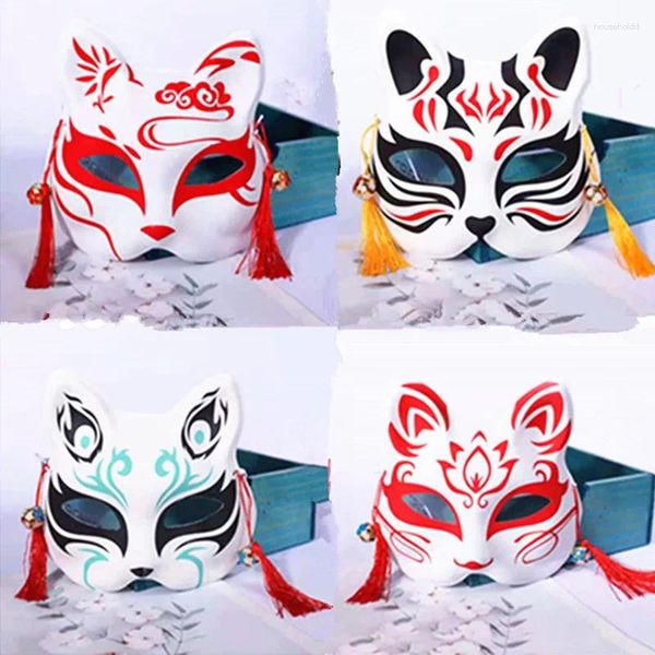 Masque de renard japonais, fournitures de fête, Cosplay, peint à la main, Anime Demon Slayer, demi-visage de chat, accessoires de Festival de mascarade