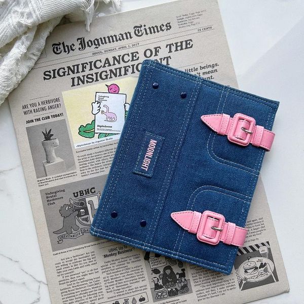 Suministros de fiesta Jeans A5 Binder Pink Button Pocard Holder Kpop Kawaii Notebook Idol Po 3inch Pocards Collect Book