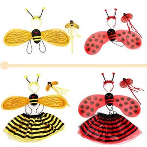 Feestbenodigdheden Kids Fairy Ladybug Bee Wing Kostuumset Fancy Dress Cosplay Wings Wings Tutu Rok Wand Band Girl Boy Event Kerstpodium Performance SN4921