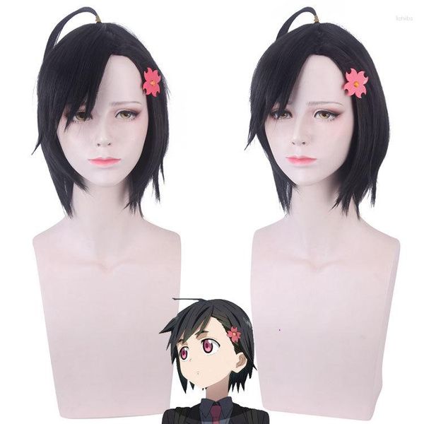 Artículos de fiesta Koharu Hondomachi peluca Anime ID: INVADED Cosplay Handsome Girl fibra negra pelo sintético