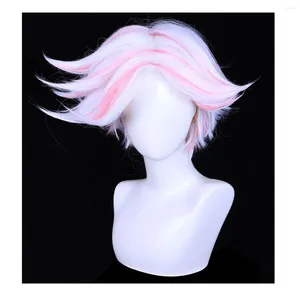 Party Levering Kyo Short White en Pink Cosplay Pruik voor Angel Dust Hazbin El Costume Halloween