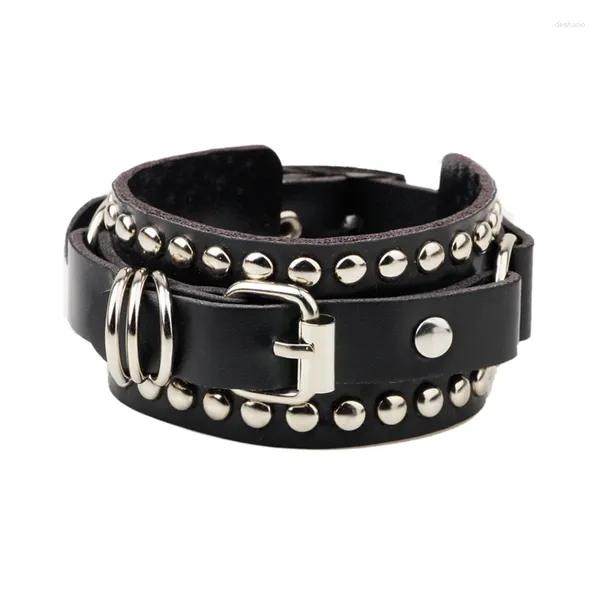 Suministros para fiestas, pulsera Punk con tachuelas de cuero, brazalete con remaches, pulsera de Metal Unisex