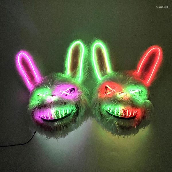 Suministros de fiesta LED brillante Cosplay máscara de cara de conejo sangriento Animal aterrador vacaciones Horror asesino disfraz de Halloween