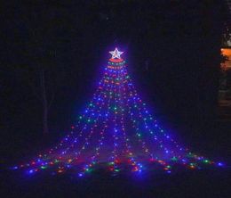 Feestbenodigdheden LED Pentagram Waterval Licht Kerstmis Hangende boomlicht stromend water Outdoor Garden afstandsbediening Solar Lights13986977