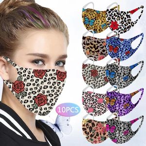 Masques de protection lavables en soie glacée imprimé léopard et papillon, fournitures de fête pour le visage avec femmes adultes, mode Halloween Cosplay