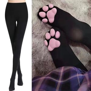 Collants Lolita Anime, chaussettes hautes pour femmes, bas Harajuku, griffe de chat 3D, Compression longue et Sexy, fournitures de fête