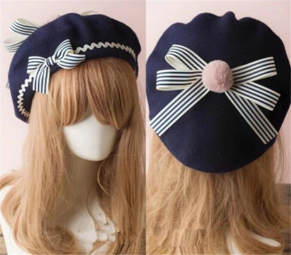 Fournitures de fête, bérets Lolita, chapeau en mélange de laine pour femmes et filles, plaid à carreaux à rayures, Style marin Preppy Chic, casquette pour étudiants du collège B788