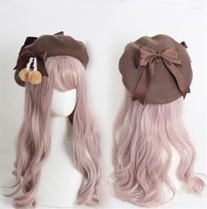 Feestbenodigdheden lolita meiden jk bowont beanie dames casual baret hat schilder winterartiest cap koepel decoreren d982