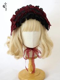 Feestbenodigdheden Lolita Hoofdress Doll Bow Hair Band KC Gothic Black Red Lace Wine Accessories