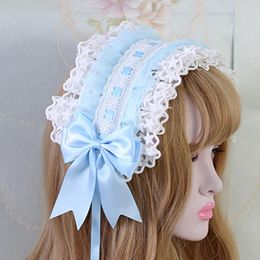 Fournitures de fête Lolita bandeau à volants étoile douce broderie dentelle ruban arc bandeau avec épingles à cheveux Anime femme de chambre Cosplay coiffure