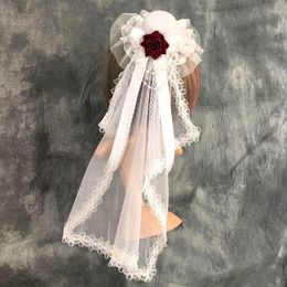 Fournitures de fête Lolita Voile Coiffure Dentelle Maille Chapeau Élégant Rose Fleur Accessoires De Cheveux Mariée Mariage Cosplay Chapeaux Ornement