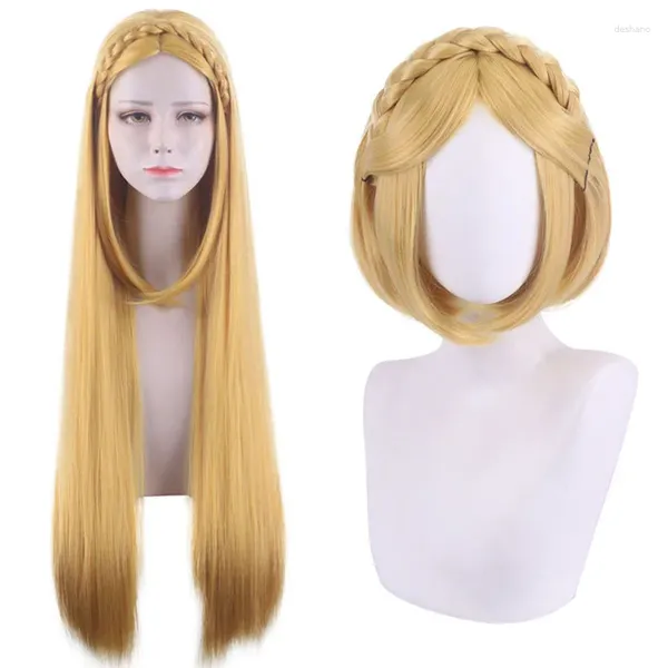 Fournitures de fête Long Princess Hair Wig Short Golden Traided Halloween Costumes For Women Link Cosplay Lolita Headswear
