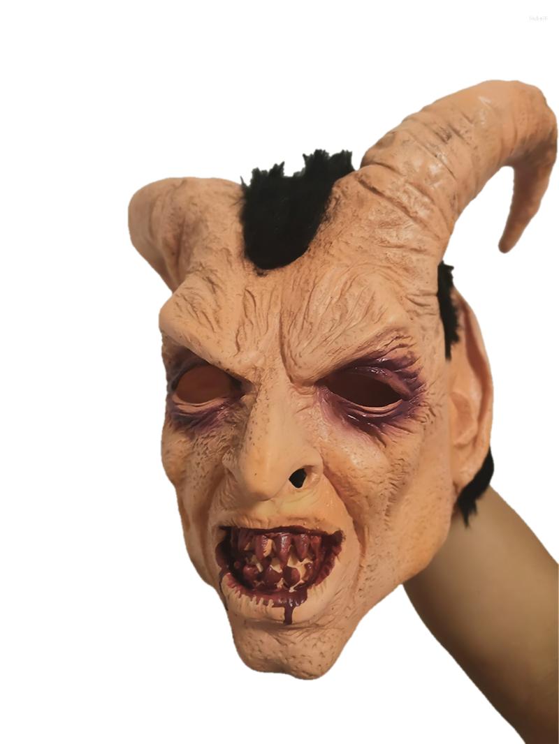 Party Supplies Luzifer Cosplay Maske Dämon Teufel Horn Latexmasken mit blutigem Mund Halloween Horror Kostüm Requisiten
