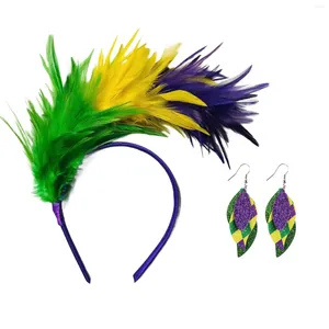 Supplies de fête Mardi Gras Plume Upband 1920 Fascinator Parrot Boucles d'oreilles Costume Femmes ACCESSOIRES