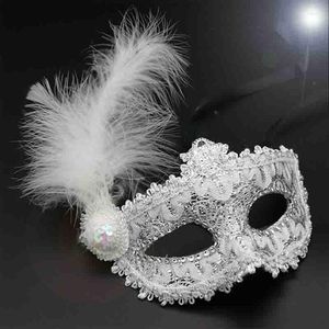 Feestartikelen Mardi Gras Masker Met Veer Vrouwen Maskerade Halloween Cosplay Kostuums Venetiaanse Bar Strand Bruidspaar Prom Wit