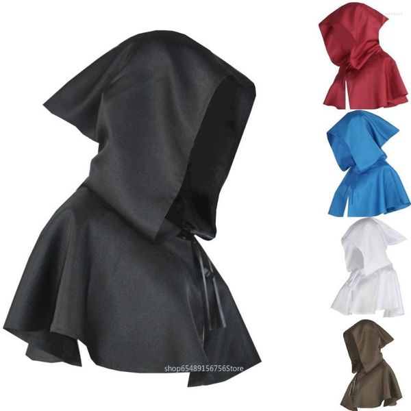 Suministros de fiesta Sacerdote medieval Monje Wizard Short Cloak Cosplay Cosplay Bitura Capa con capucha Cape Pagan Disfraz Halloween regalo