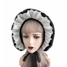 Fournitures de fête médiévale Vintage femme de chambre Cosplay chapeau de citrouille à lacets chapeau réglable femmes filles Lolita dentelle Bonnet à volants