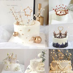Party Supplies Metal Crown Cake Topper Princess Artificial Pearls Headress Mariage Decor Decor Draps Baby Shower Birthday Toppers