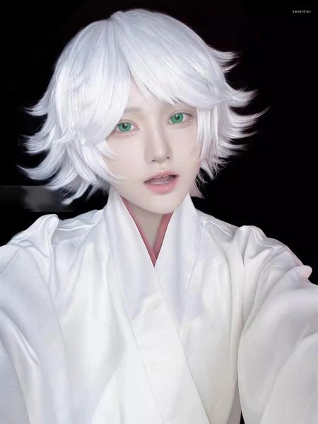 Fournitures de fête Mi zu ki Cosplay Wig Short Pure White Anime Wigs Res résistant à la chaleur Synthétique