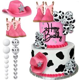 Feestbenodigdheden Mirror Ball Decorations Cowgirl Hat en Boot Cake Toppers Disco Topper Western Birthday Favors