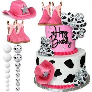 Fournitures de fête décorations de balle miroir chapeau cow-girl et toppers à gâteau de botter disco topper western faveurs d'anniversaire