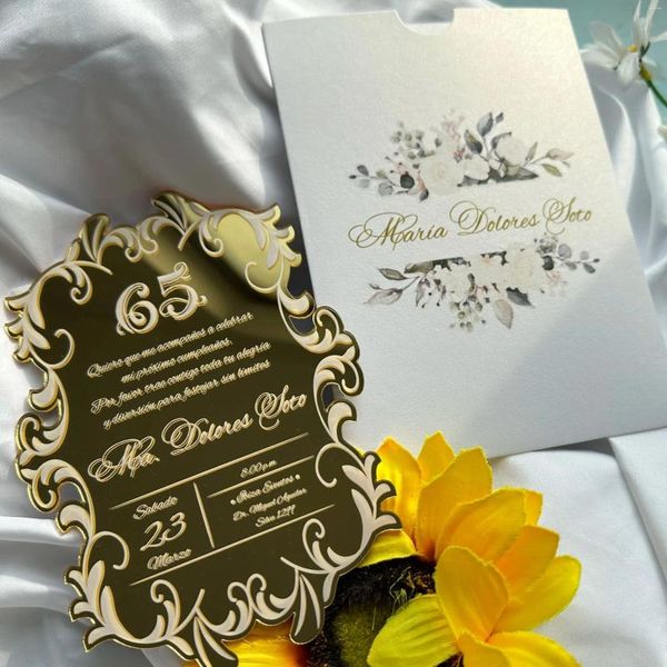 Fournitures de fête Mirror Gold Custom Acrylique anniversaire Sweet 16th Quinceanera Invitation Invite Invite Gift Decoration 10pcs