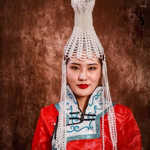 Fournitures de fête Mongolie ethnique adultes coiffure belle princesse chapeau de perles Vintage scène danse chapeaux Festival mongol cadeau haut