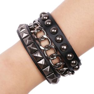 Feestartikelen Meerlaagse armband Punk klinknagels bezaaid manchet Leren armband Polsband Verstelbare druppel