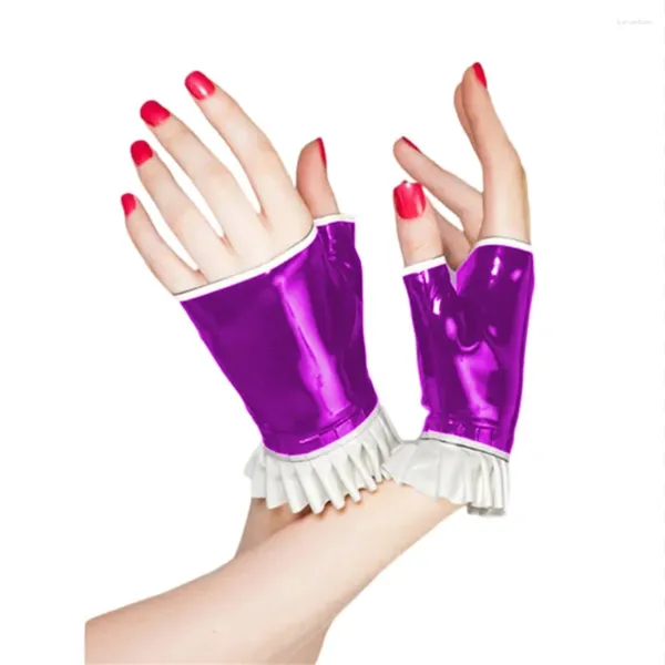 Fournitures de fête Nightclub Femelle Male Ruffles PVC Gants sans doigts brillants exotiques