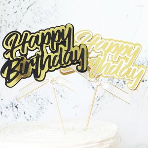 Feestbenodigdheden Ander evenement bling sparkle dubbele laag gelukkige verjaardag papier kaart cake topper kinderdag goud artistiek lettertype lint
