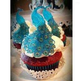 Fournitures de fête Papier de plaquette de paon pour décoration cupcake Cake Topper Topper Outils