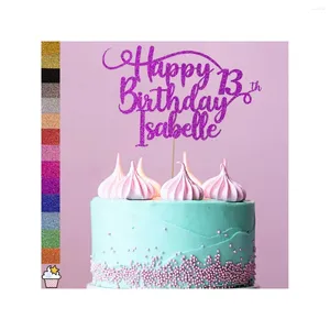 Suministros para fiestas Happy Birthday Glitter Cake Topper de Cakeshop |Color personalizado cualquier nombre Age Card de doble cara de