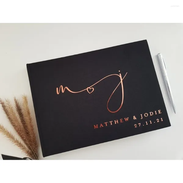 Fournitures de fête Livre d'or personnalisé en lin pour mariage |Journal de fiançailles Po Tissu Tissu Feuille d’Or Rose Instax Cadeau