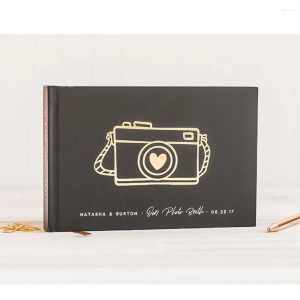 Fournitures de fête Personnalisez le livre d'or de mariage Mr et Mme Noms Landscape Honeymoon Cutom Gold Foil Engagement Keepsake