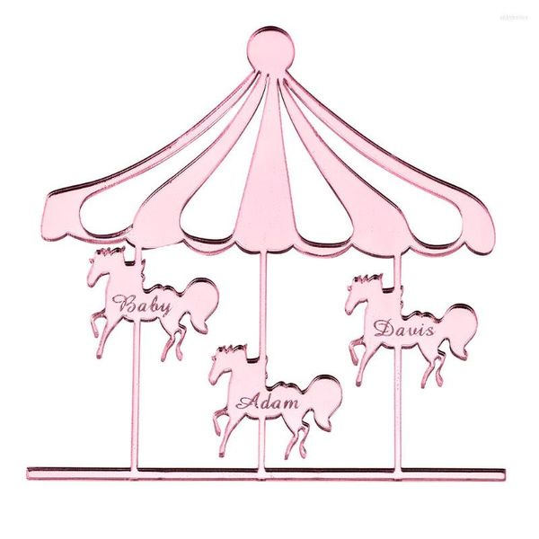 Fournitures de fête personnalisé acrylique miroir bois carrousel cheval carte d'invitation bébé nom douche personnalisé cadeau d'anniversaire décor faveurs 7cm