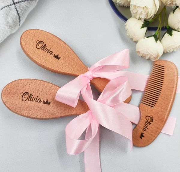 Fournitures de fête, cadeau personnalisé pour bébé, ensemble de brosses à cheveux et peigne en bois, douche personnalisée