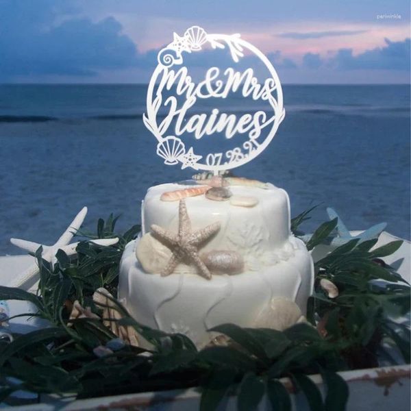 Suministros para fiestas, decoración personalizada para tarta de boda en la playa, nombre personalizado, viaje único tropical