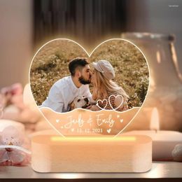 Party Supplies Personnalized Couple Po 3d Night lampe acrylique Light Custom Text anniversaire anniversaire Gift pour la Saint-Valentin pour lui / elle