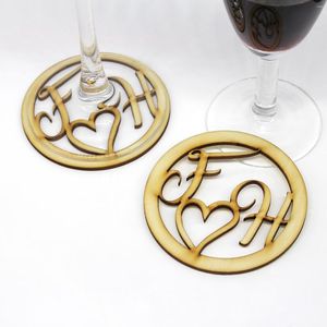 Fournitures de fête Initiales découpées personnalisées Cadeau d'anniversaire de mariage en bois Sous-verres à vin en bois personnalisés