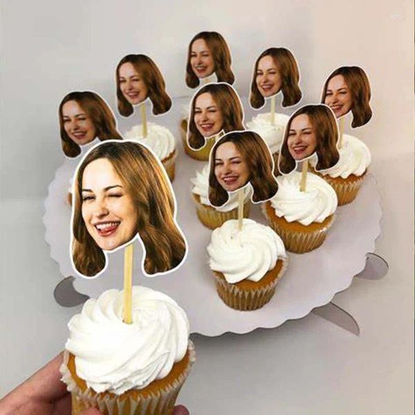 Fournitures de fête personnalisé visage gâteau Topper couronne Cupcake Toppers anniversaire personnalisé Po tête découpé clair traiter choix amusant découpe Dessert